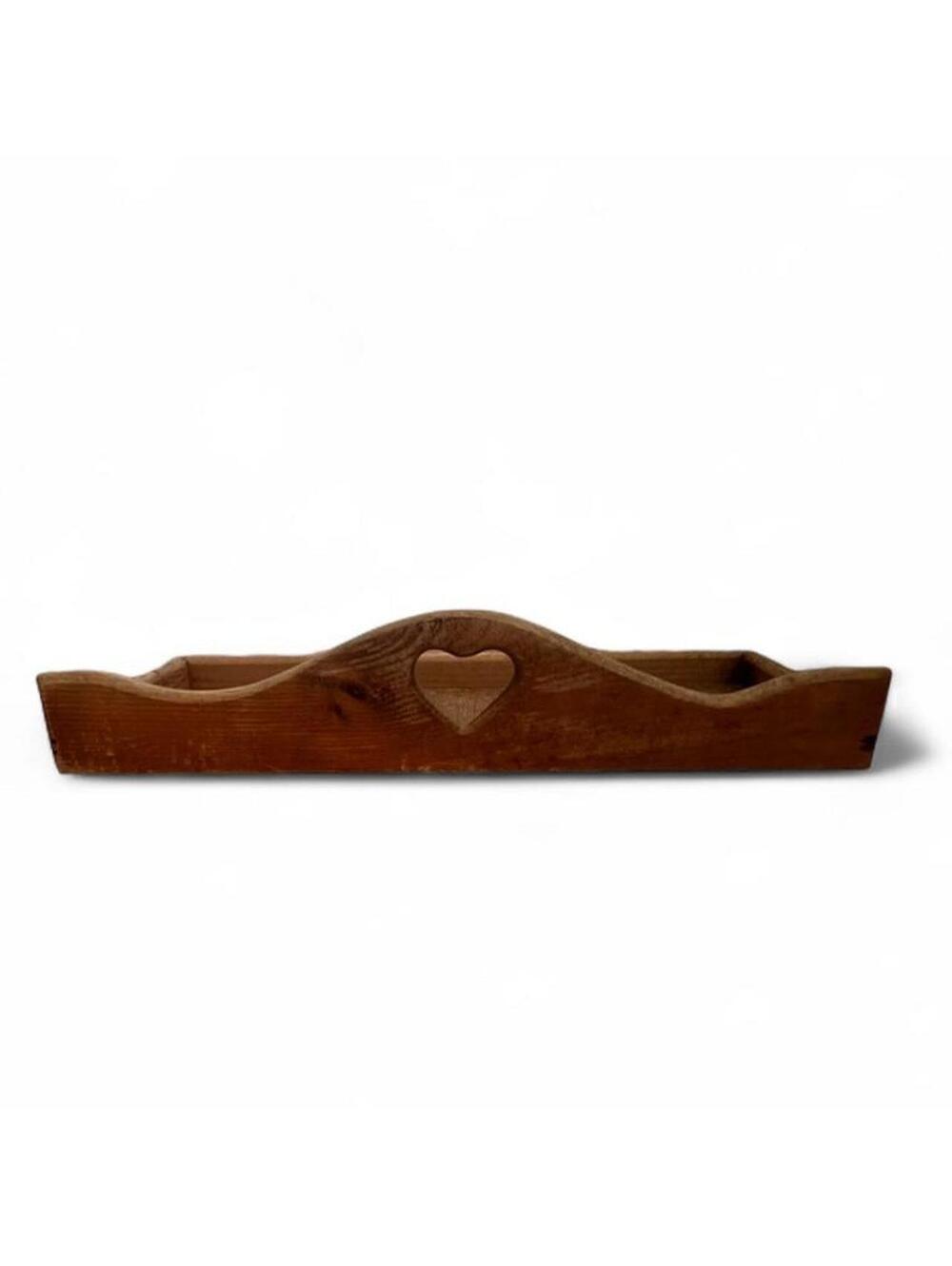 Vintage Rustic Wooden Serving Tray Heart Cutout Handle Farmhouse Decor Primitive